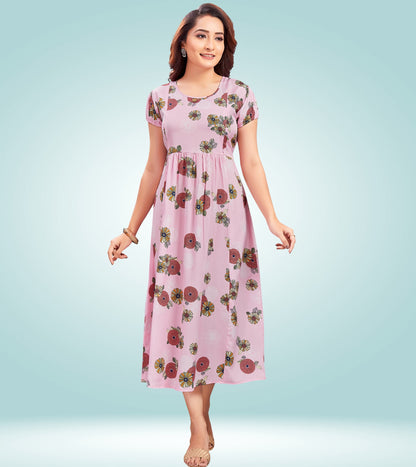 Soothing Pink Poly Wrinkle Printed Flared Feeding Kurta