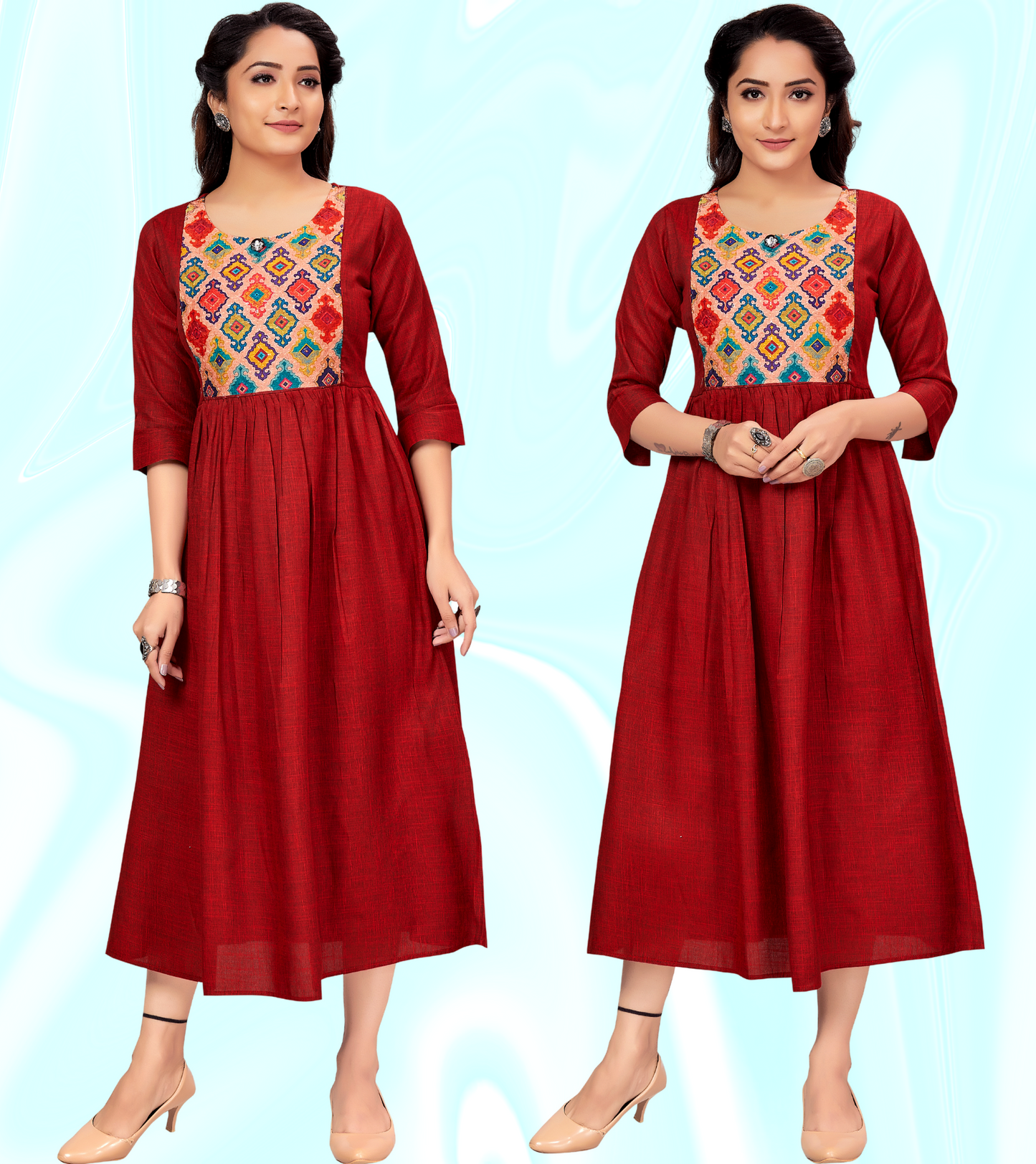 Exotic Red Rayon Printed Flared Feeding Kurta