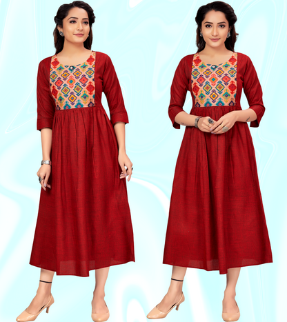 Exotic Red Rayon Printed Flared Feeding Kurta