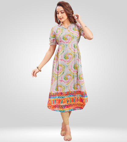 Playful Creame Cotton Collared Neck Straight Feeding Kurta