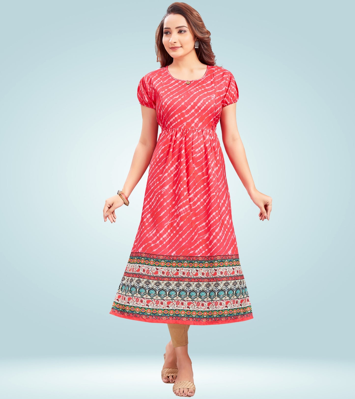 Playful Pink Cotton Printed Straight Feeding Kurta