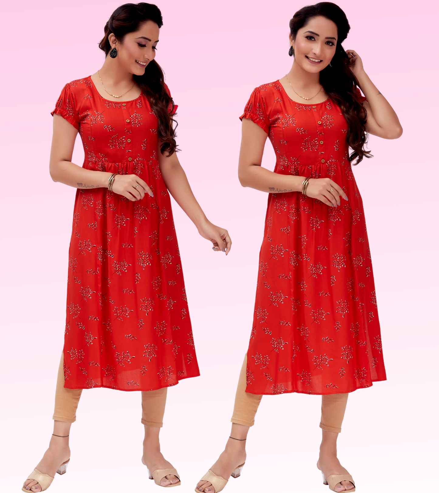 Elegant Pink Rayon Printed Straight Feeding Kurta