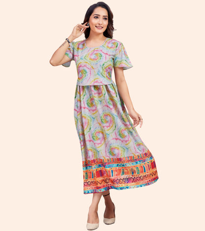 Galaxy Cream Cotton Printed Flared Zipless Feeding Kurta