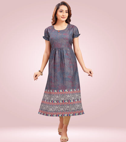 Radiant Grey Cotton Printed Straight Feeding Kurta