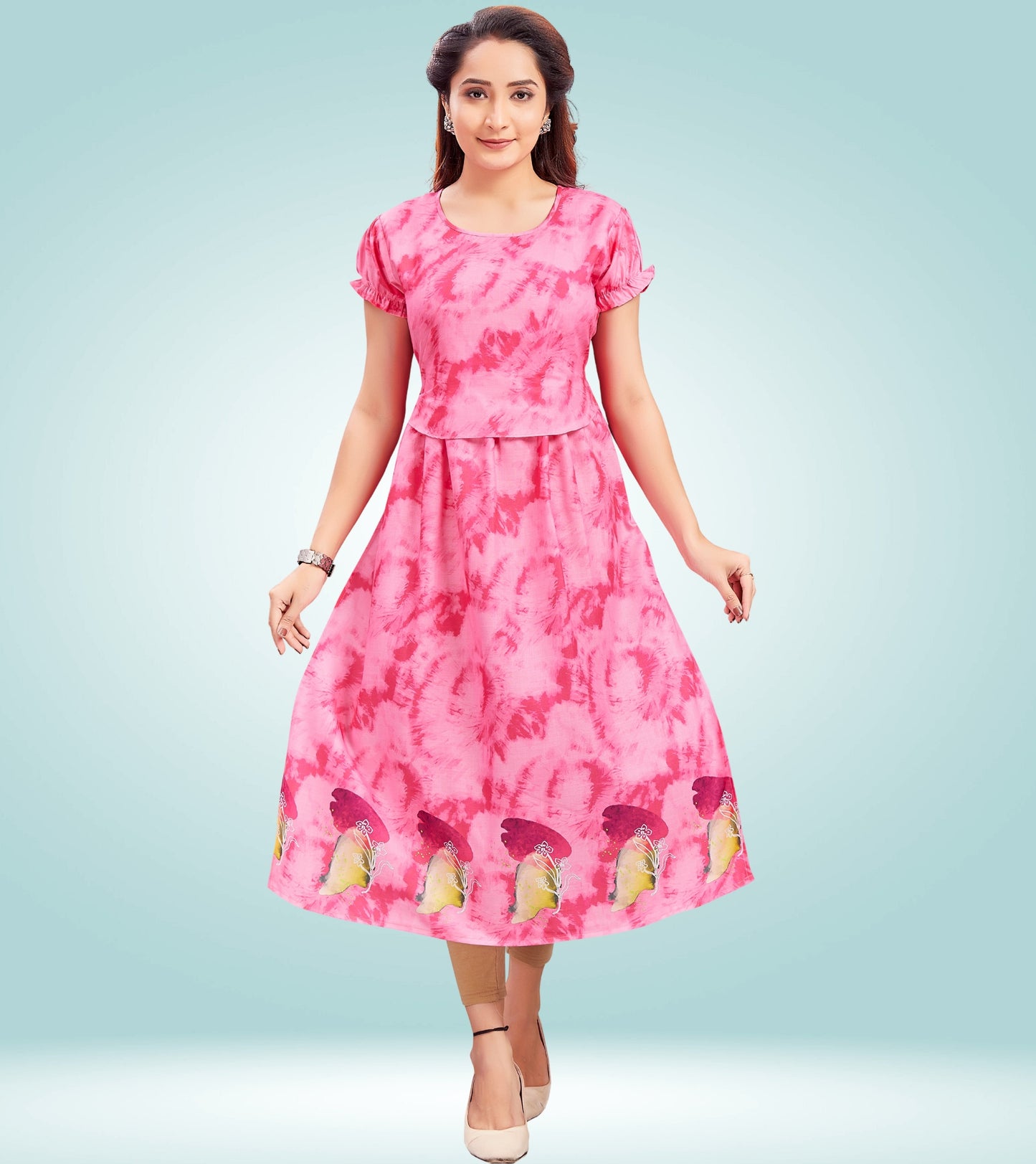 Blushy Pink Cotton Printed Straight Zipless Feeding Kurta