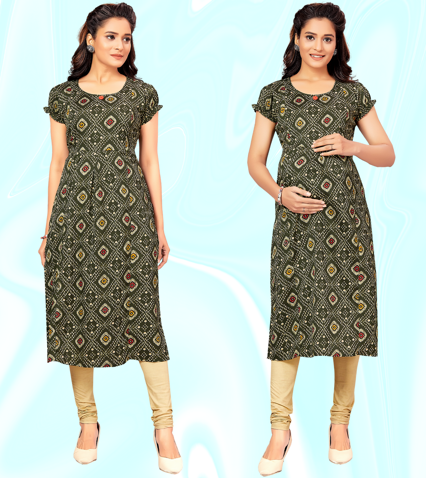 Energetic Green Poly Wrinkle Printed Straight Feeding Kurta