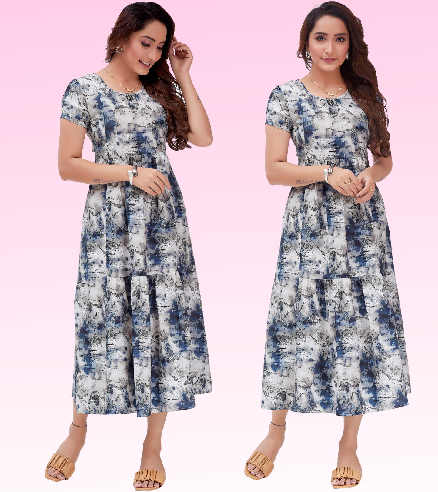 Stylish Blue Cotton Printed Flared Feeding Kurta