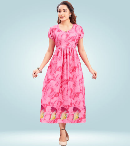 Awesome Pink Cotton Printed Flared Feeding Kurta