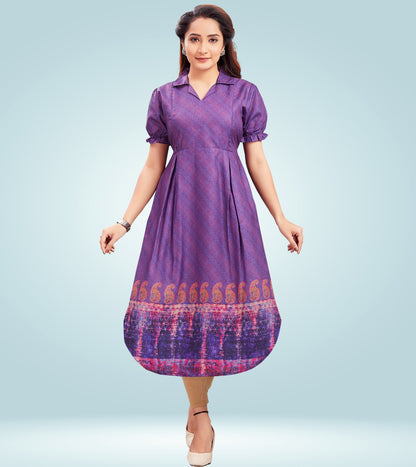 Sweet Purple Cotton Collared Neck Straight Feeding Kurta