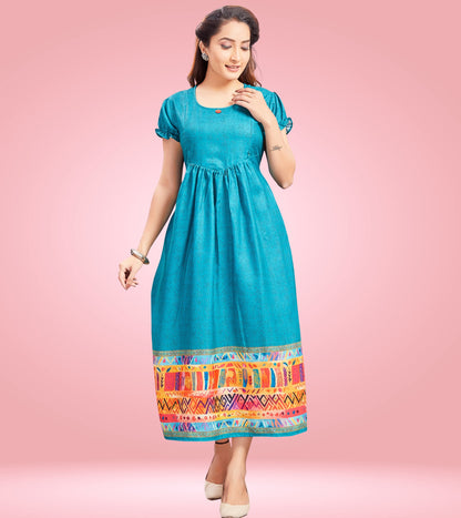 Morpichh Blue Cotton Printed Flared Feeding Kurta