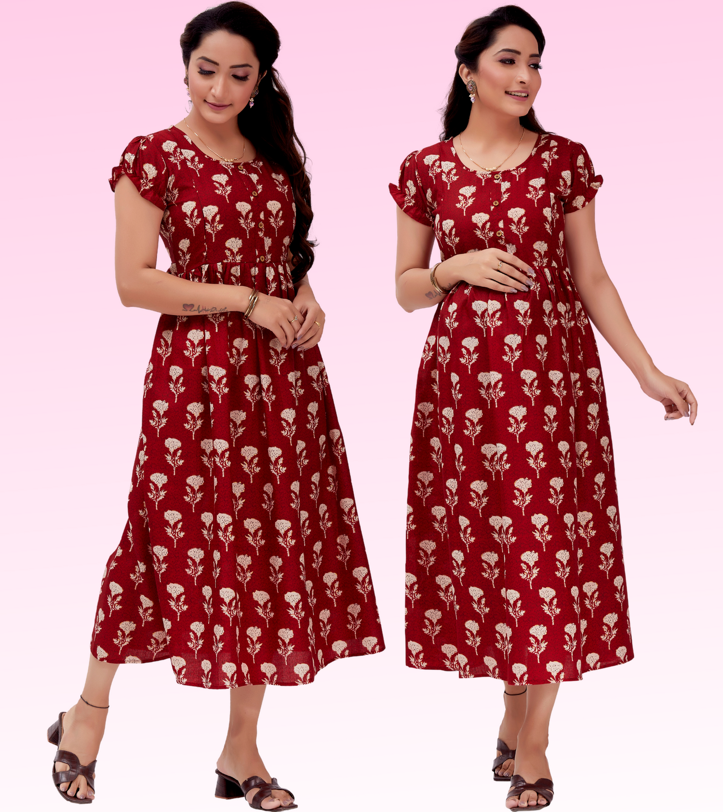 Marvelous Red Cotton Blend Printed Layered Anarkali Feeding Kurta