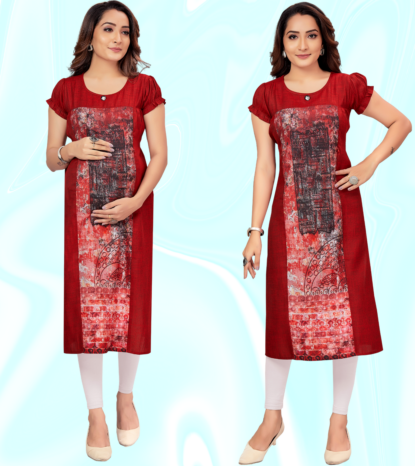 Exotic Red Rayon Printed Straight Feeding Kurta