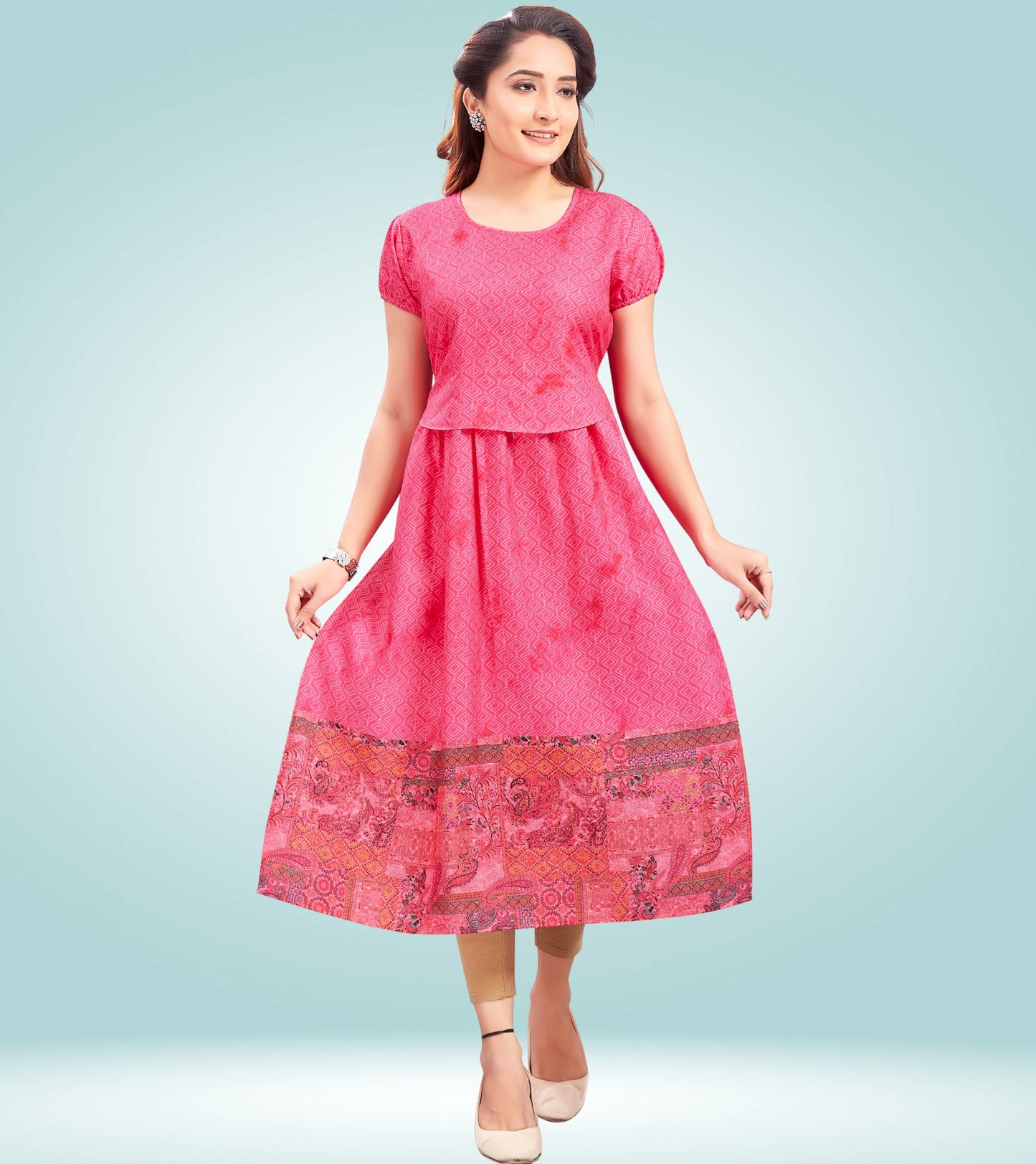 Strawberry Pink Cotton Printed Straight Zipless Feeding Kurta