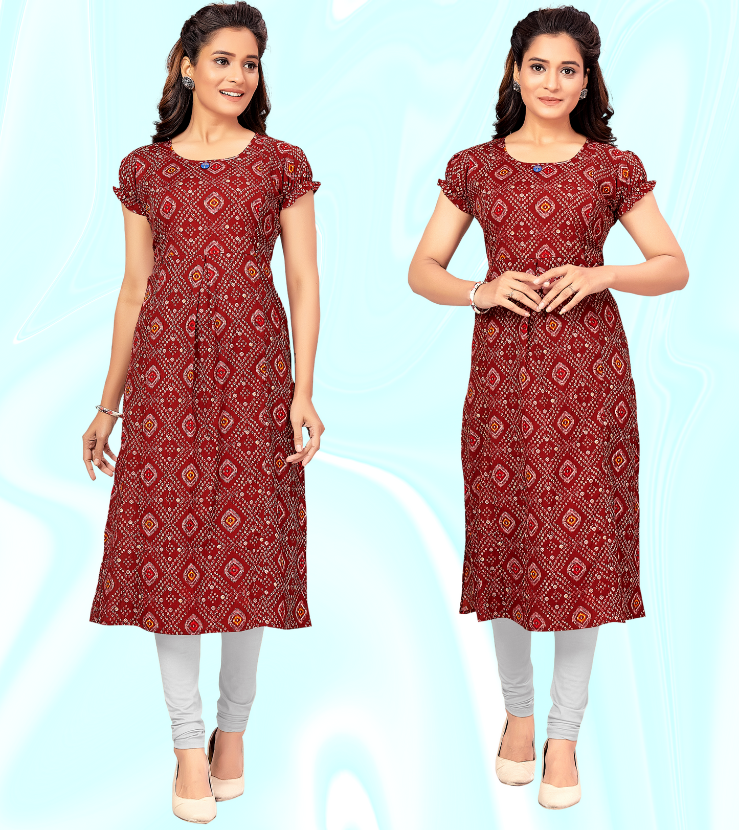 Jazzy Maroon Poly Wrinkle Printed Straight Feeding Kurta