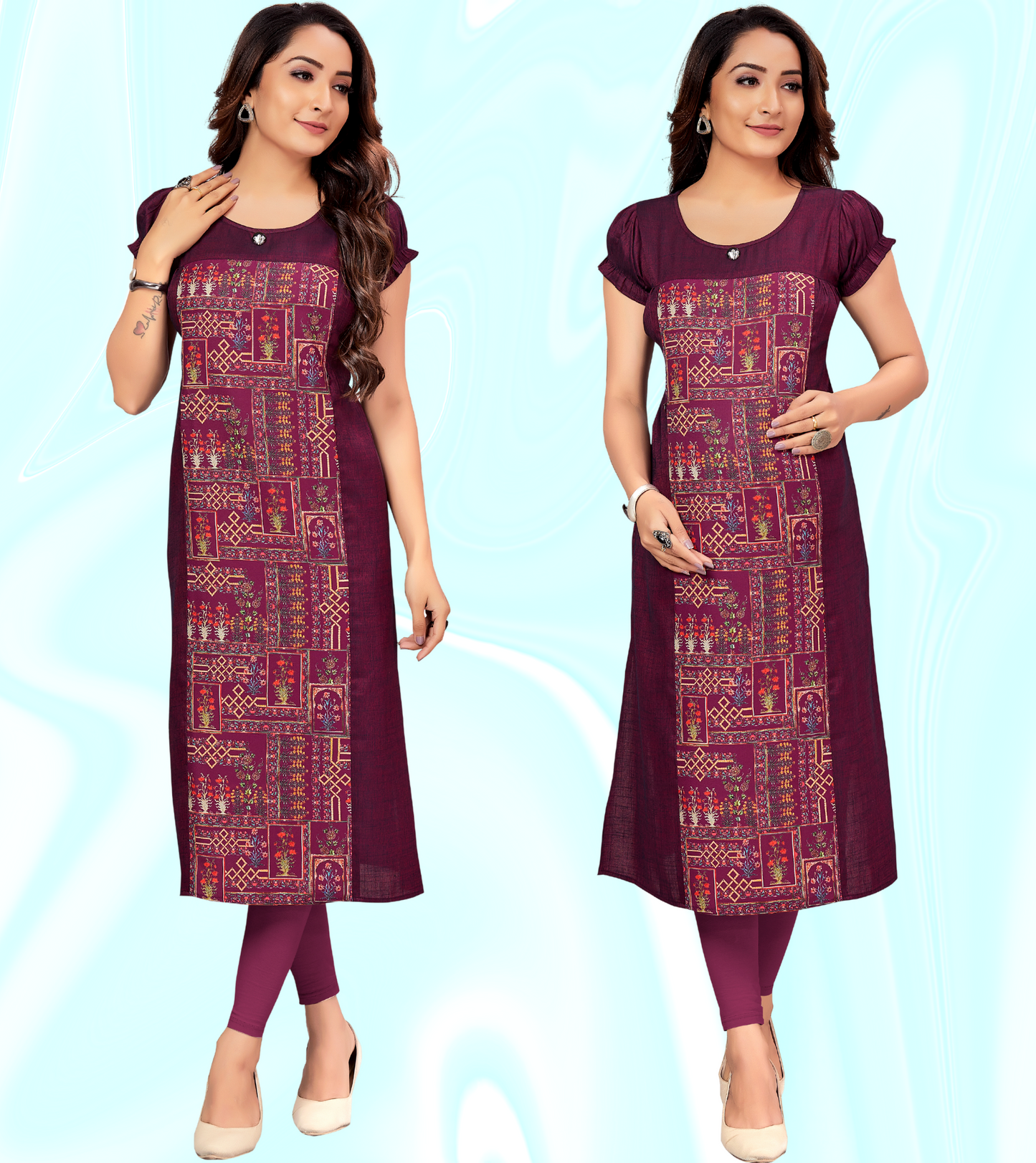 Delightful Purple Rayon Printed Straight Feeding Kurta