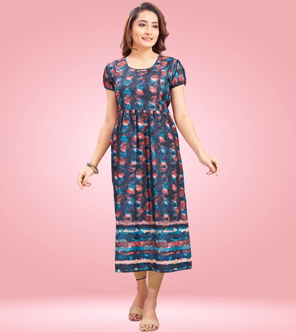 Vibrant Blue Cotton Printed Straight Feeding Kurta