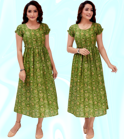 Heavenly Green Cotton Blend Printed Flared Feeding Kurta