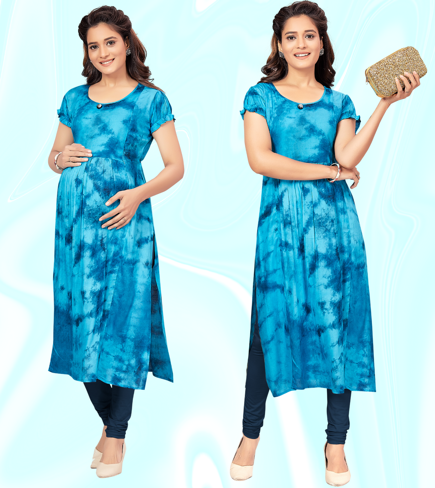 Bright Blue Rayon Printed Straight Feeding Kurta