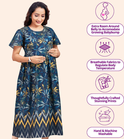 Floral Blue beauty Cotton Printed Flared Zipless Feeding Kurta