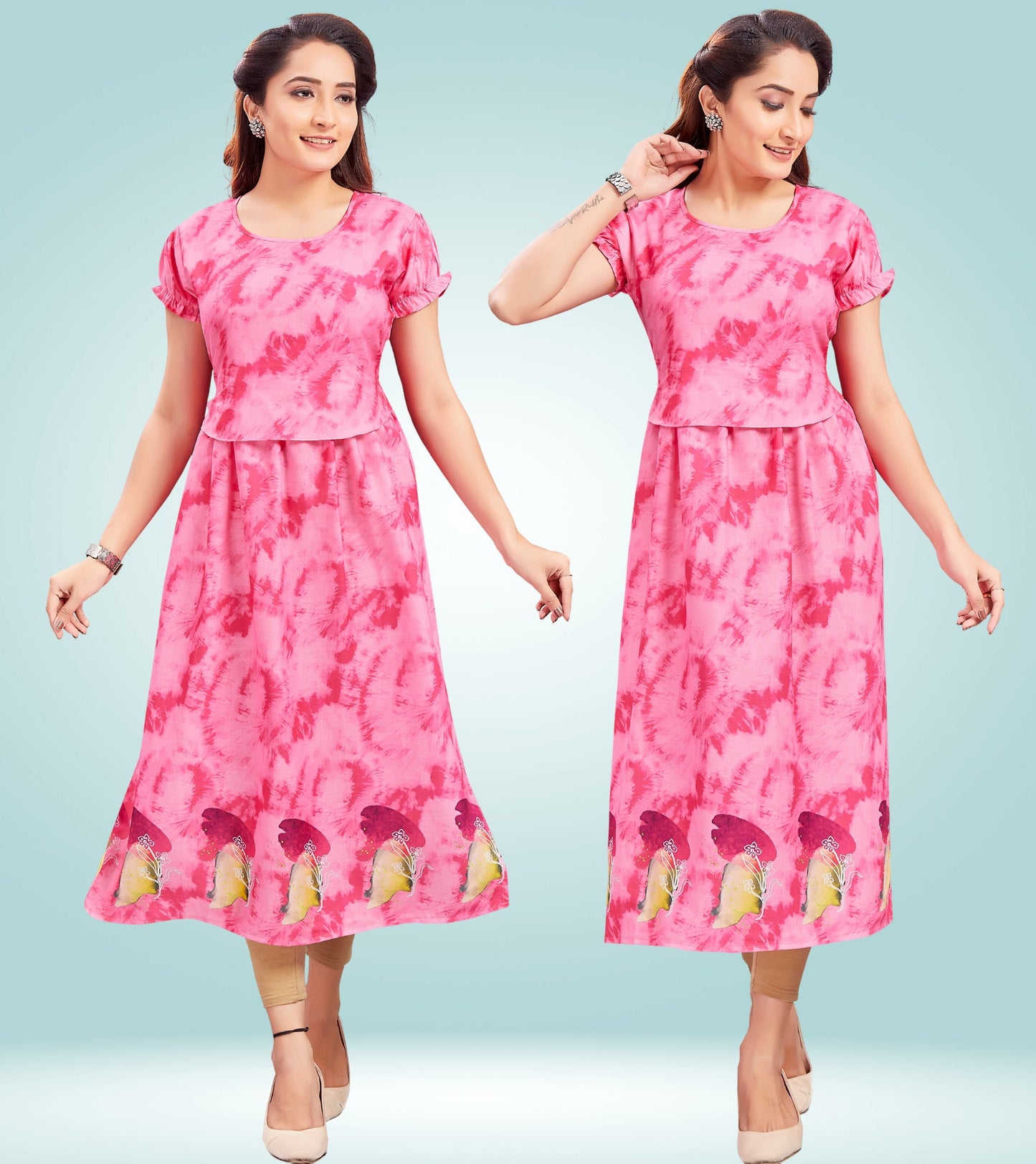 Blushy Pink Cotton Printed Straight Zipless Feeding Kurta