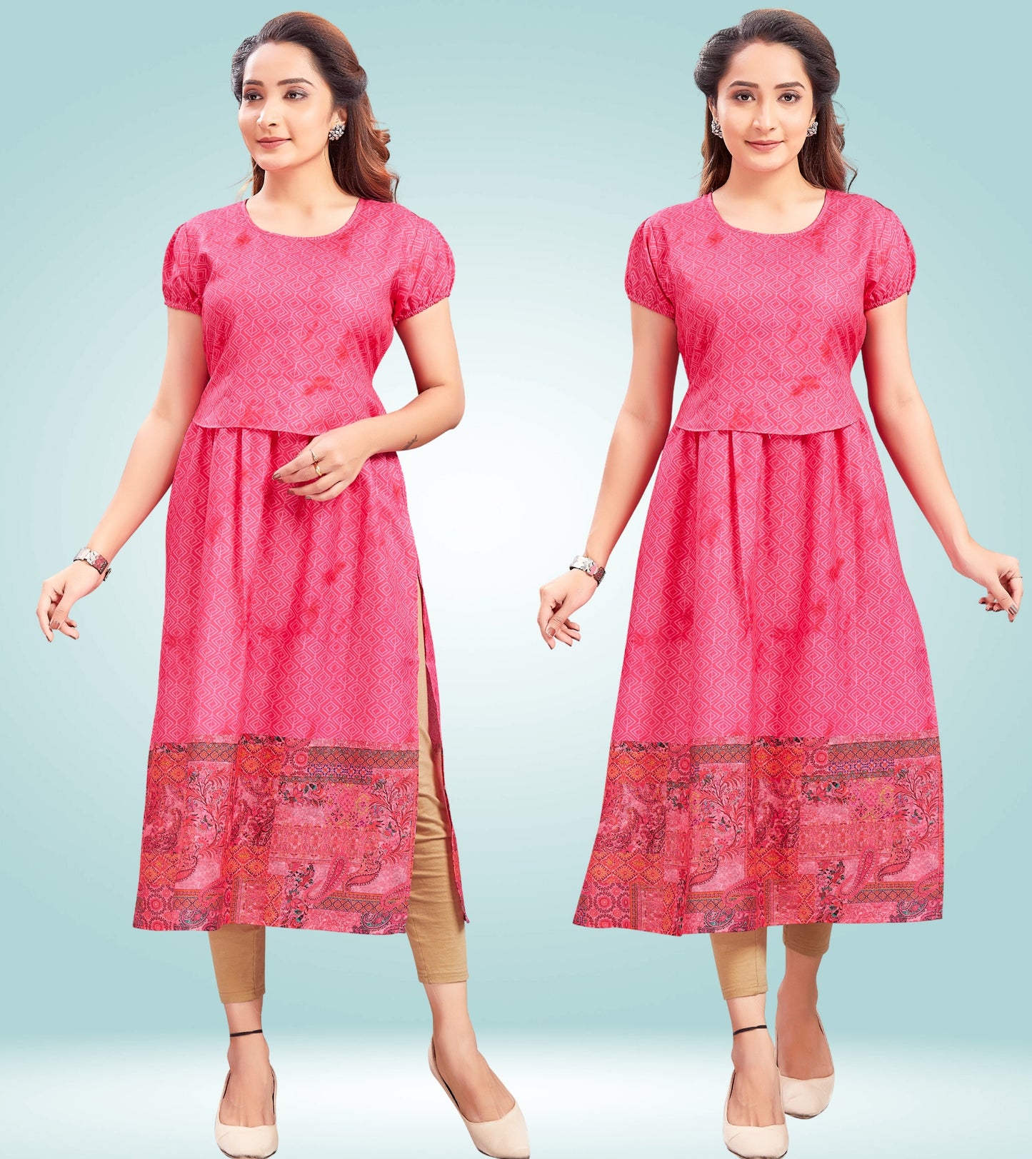 Strawberry Pink Cotton Printed Straight Zipless Feeding Kurta