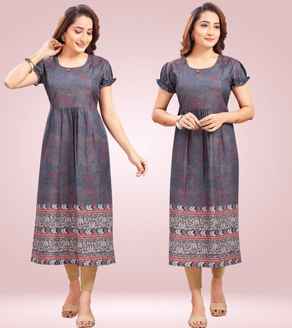 Radiant Grey Cotton Printed Straight Feeding Kurta