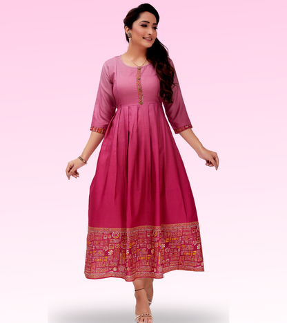 Excellent Pink Cotton Printed Flared Feeding Kurta