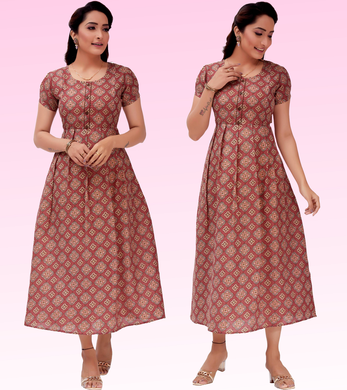 Dazzling Pink Cotton Blend Printed Flared Feeding Kurta