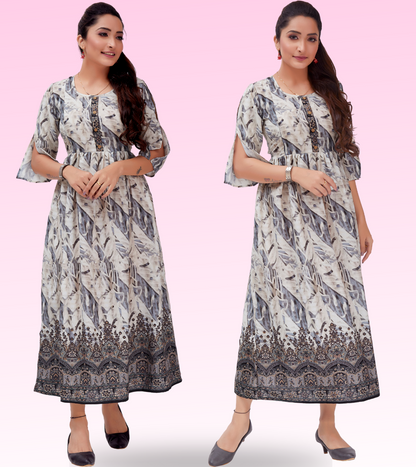 Divine grey Cotton Printed Flared Feeding Kurta