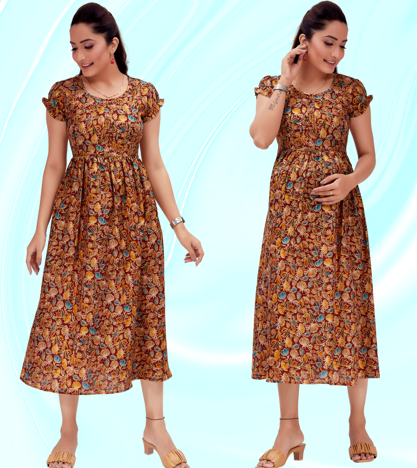 Affectionate Maroon Cotton Blend Printed Flared Feeding Kurta