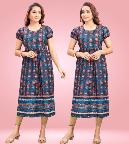 Vibrant Blue Cotton Printed Straight Feeding Kurta