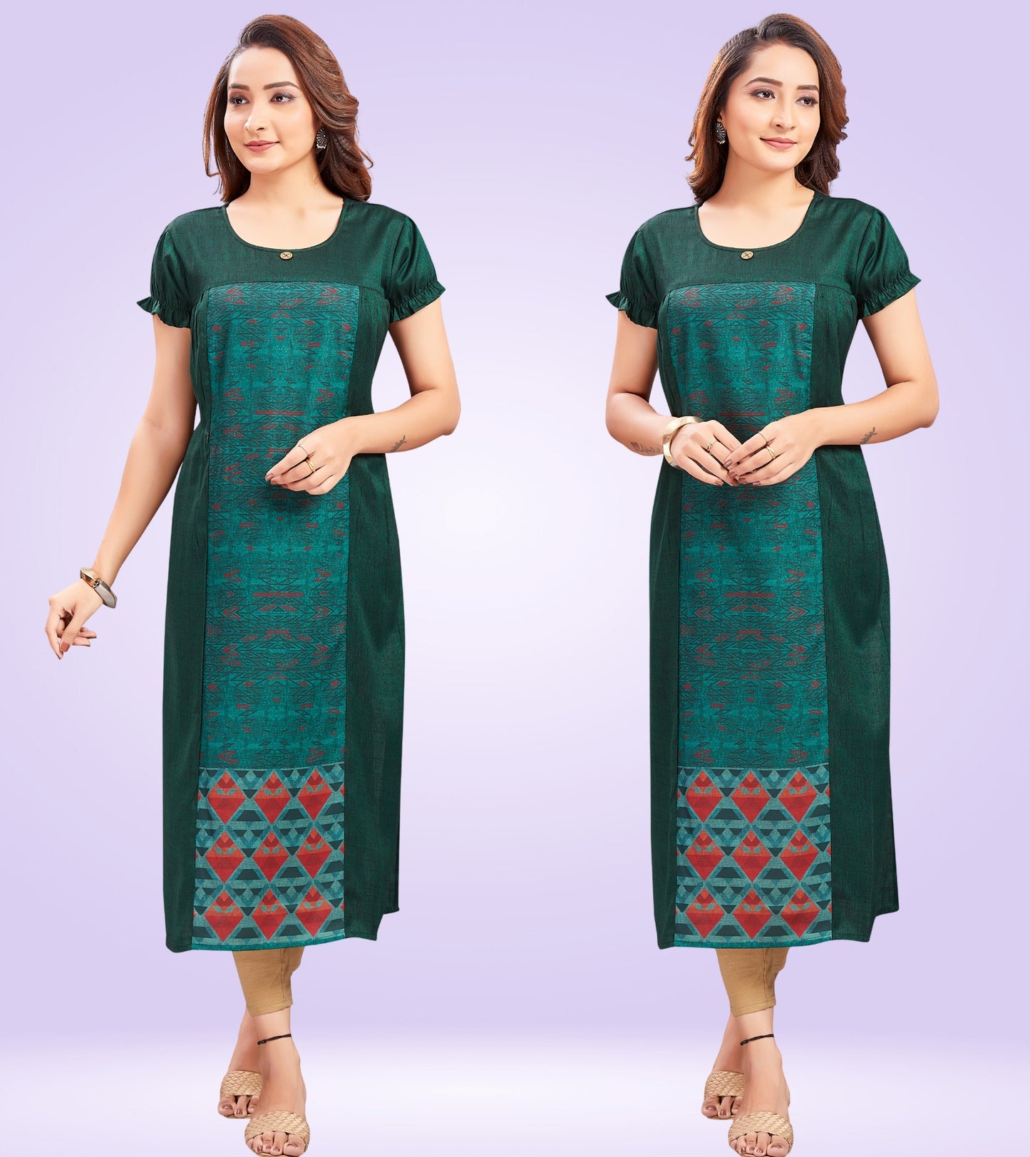 Bottle Green Rayon Printed Straight Feeding Kurta