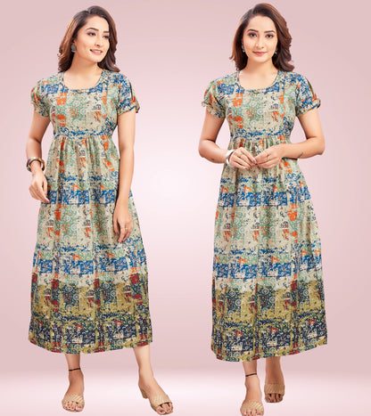 Breezy Green Cotton Printed Flared Feeding Kurta