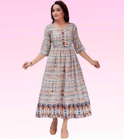 Evening Beige Cotton Printed Flared Feeding Kurta