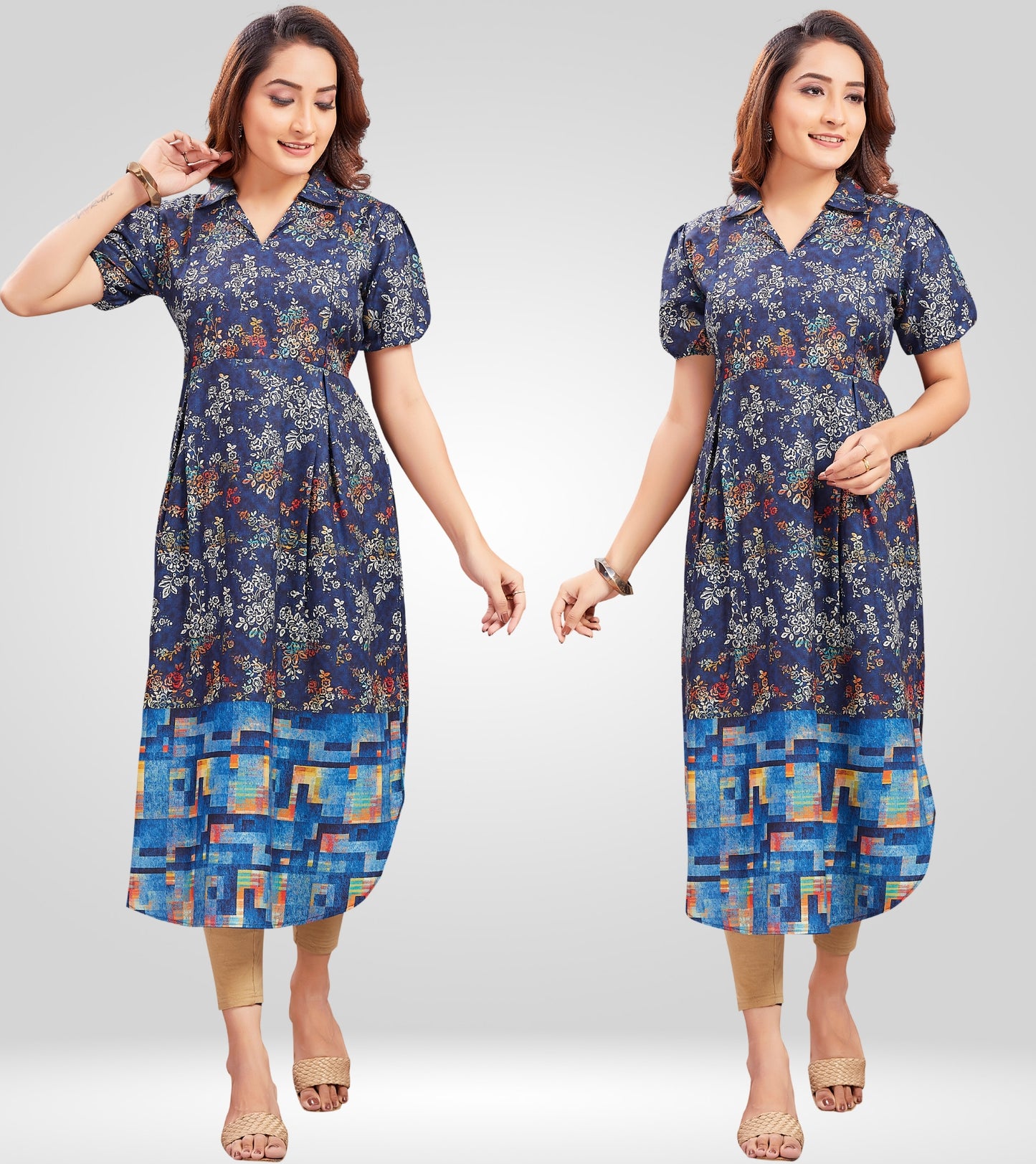 Serene Blue Cotton Collared Neck Straight Feeding Kurta