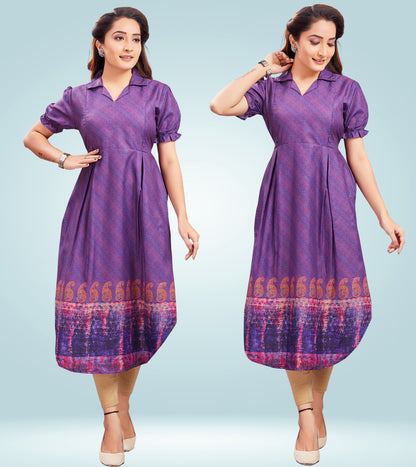 Sweet Purple Cotton Collared Neck Straight Feeding Kurta