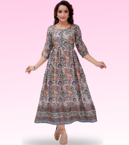 Dusty Wine Cotton Printed Flared Feeding Kurta