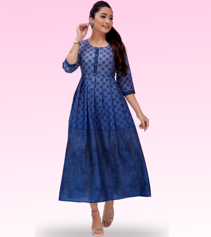 Brilliant Blue Cotton Printed Flared Feeding Kurta