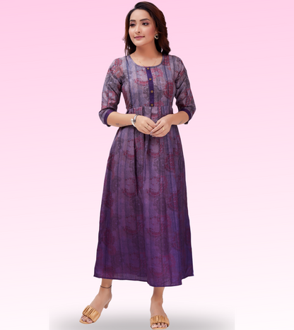 Charming Purple Cotton Printed Flared Feeding Kurta