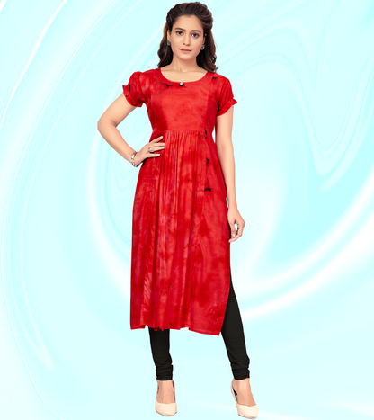 Tomato Red Rayon Printed Straight Feeding Kurta