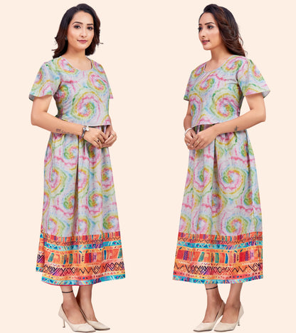 Galaxy Cream Cotton Printed Flared Zipless Feeding Kurta