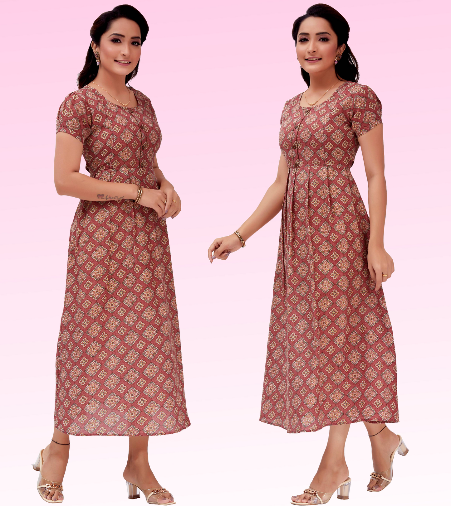 Dazzling Pink Cotton Blend Printed Flared Feeding Kurta