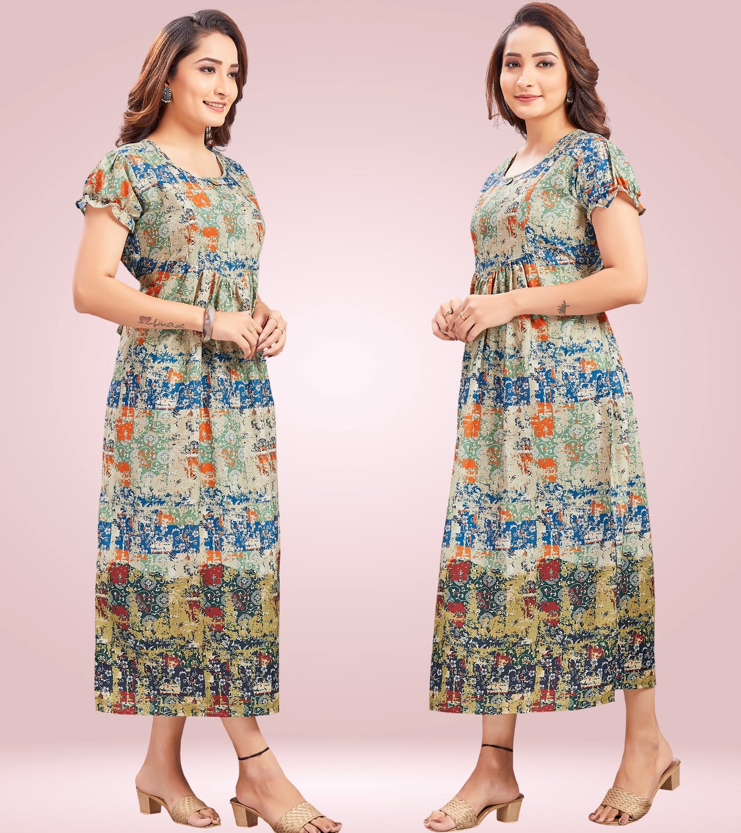 Breezy Green Cotton Printed Flared Feeding Kurta