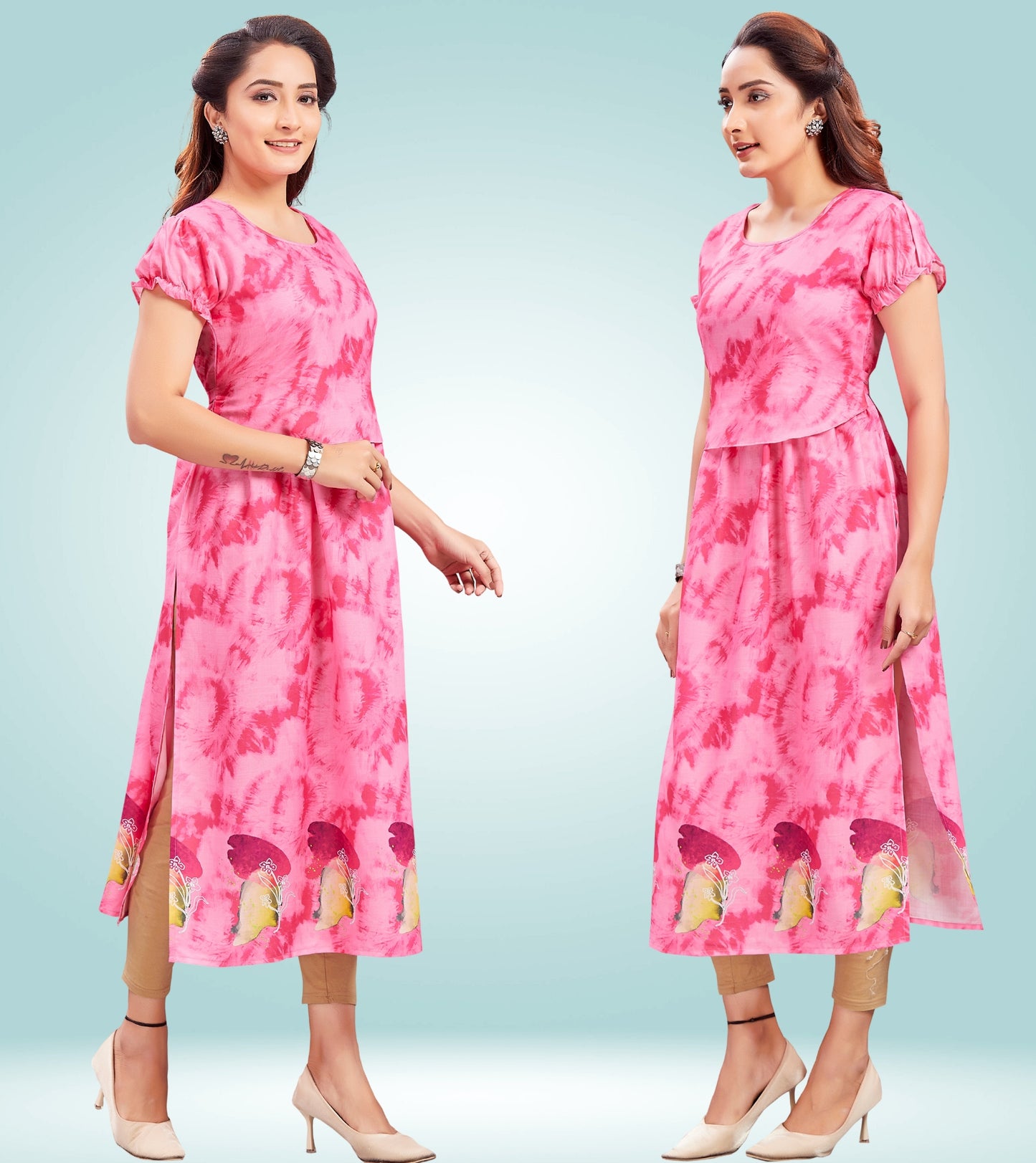 Blushy Pink Cotton Printed Straight Zipless Feeding Kurta