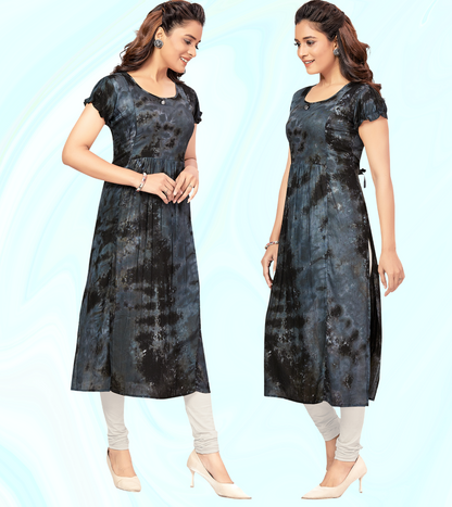 Trendy Grey Rayon Printed Straight Feeding Kurta