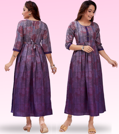 Charming Purple Cotton Printed Flared Feeding Kurta