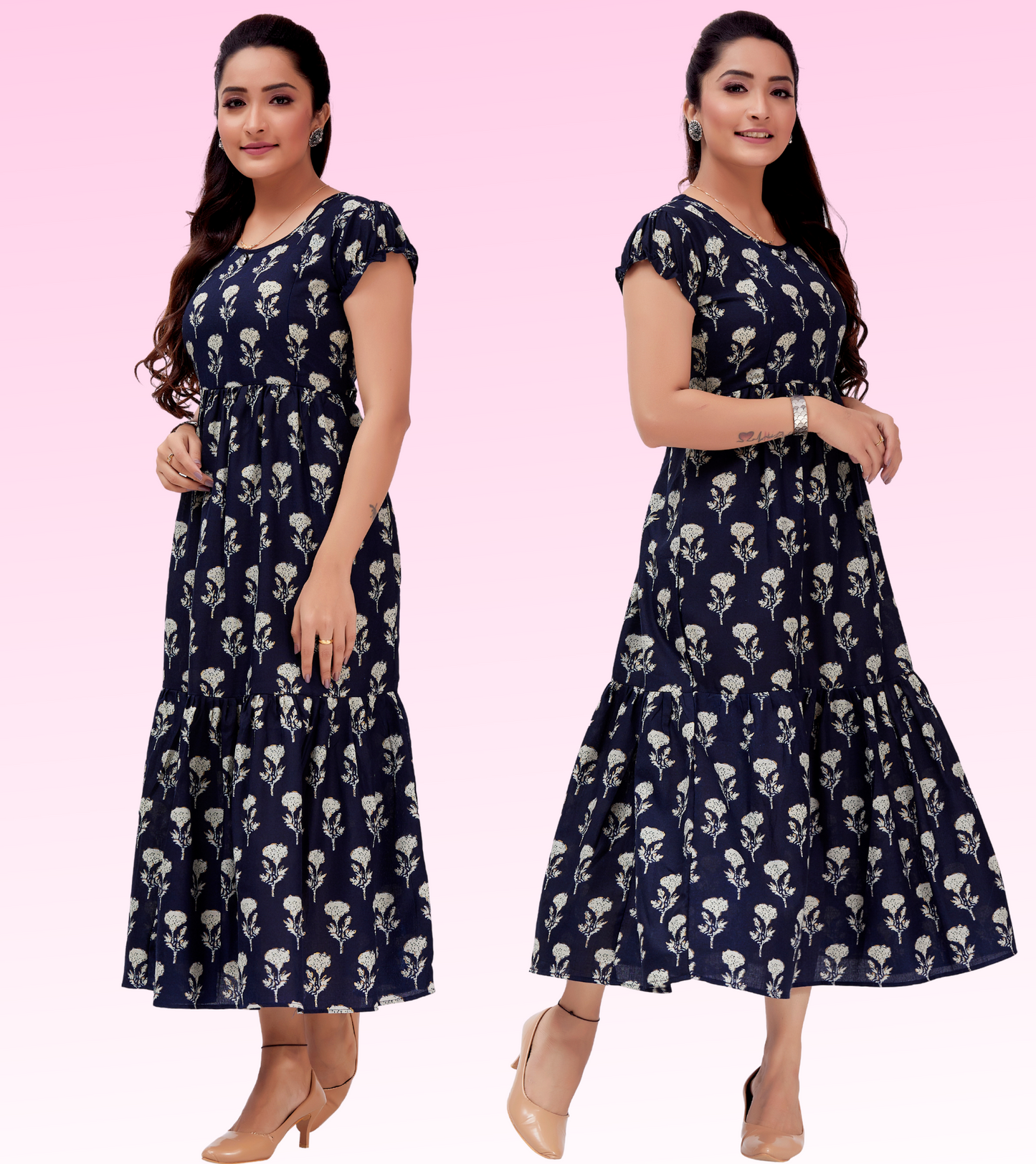 Sensational Blue Cotton Blend Printed Layered Anarkali Feeding Kurta