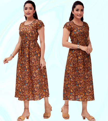 Affectionate Maroon Cotton Blend Printed Flared Feeding Kurta