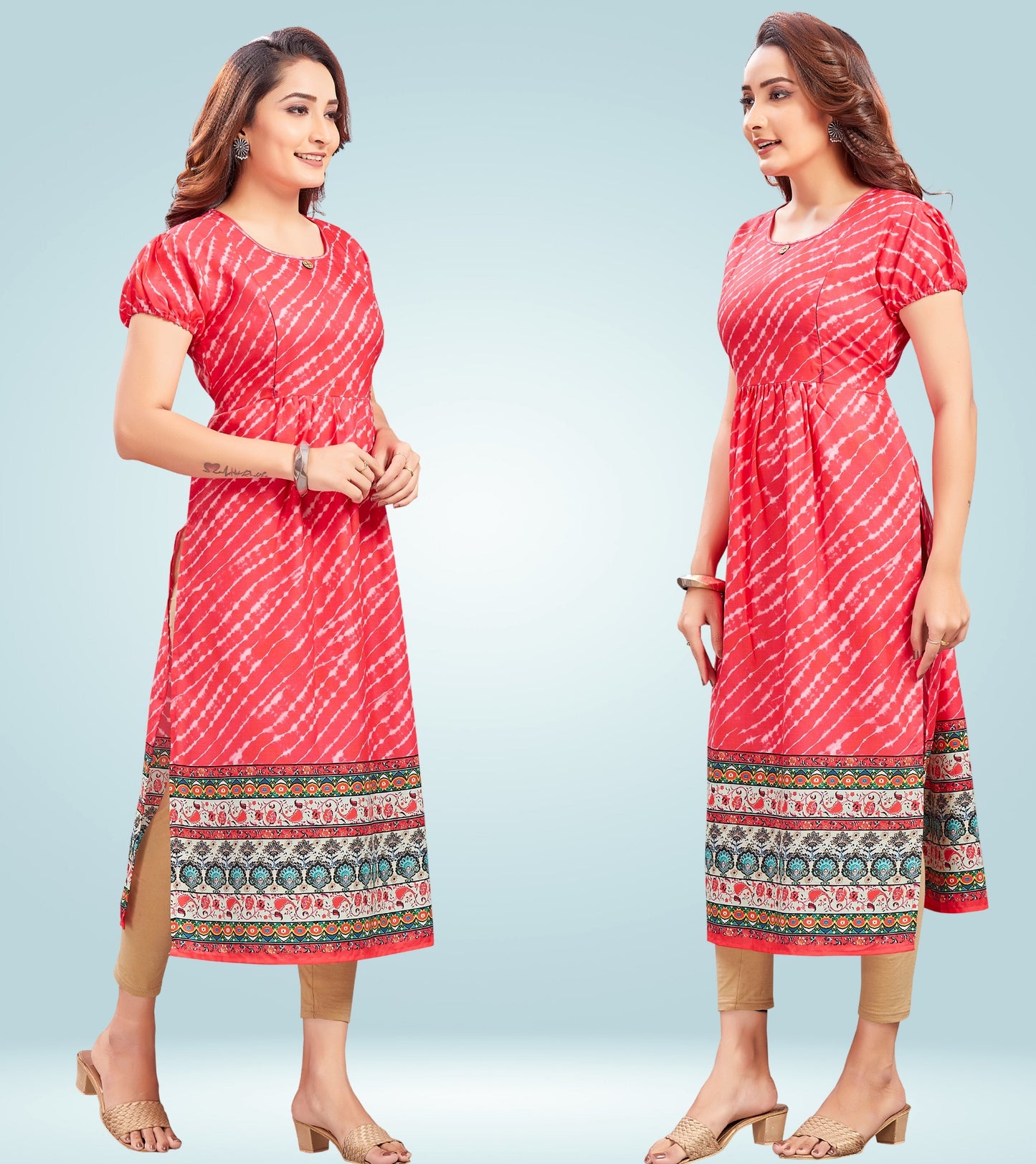 Playful Pink Cotton Printed Straight Feeding Kurta