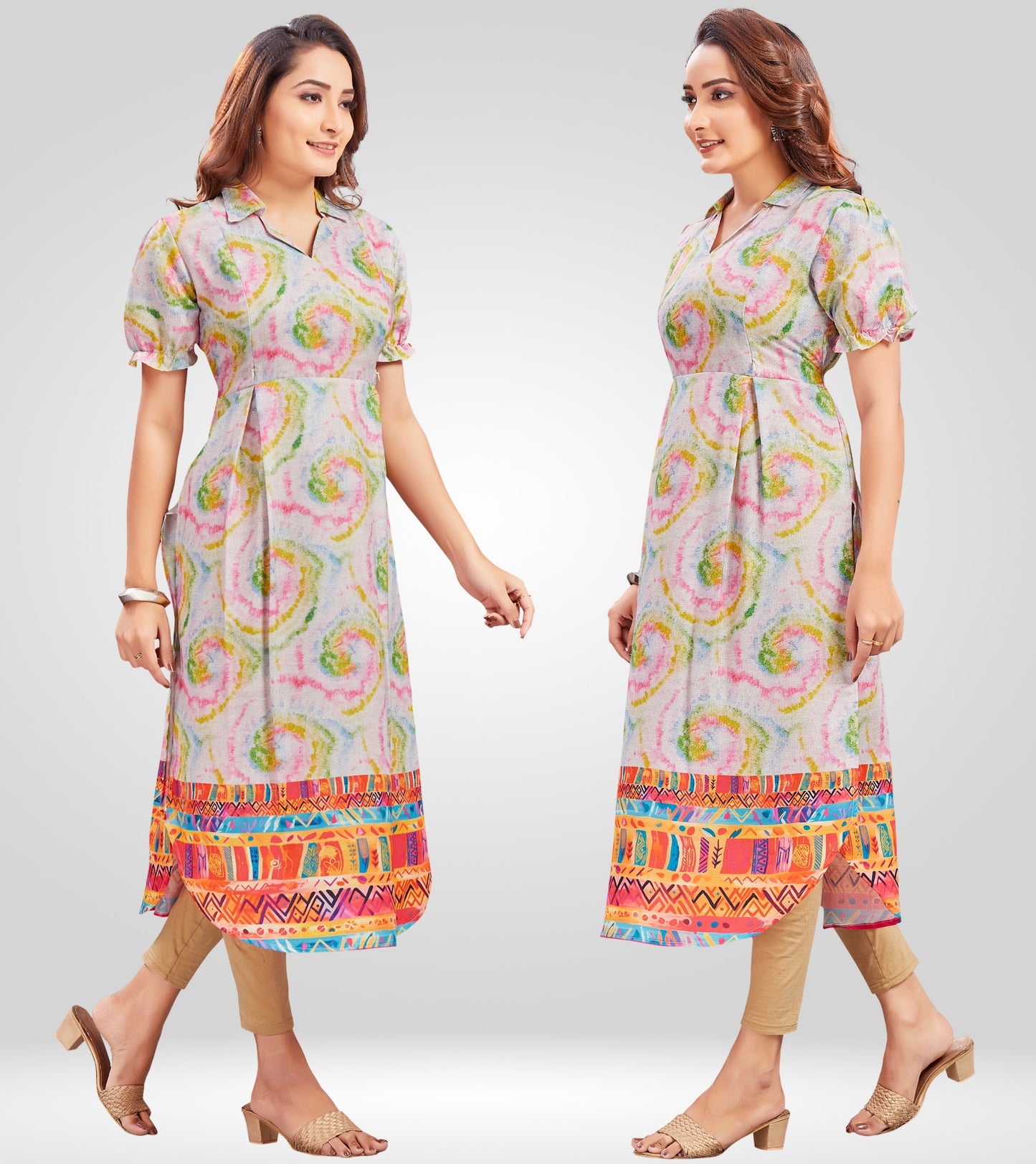 Playful Creame Cotton Collared Neck Straight Feeding Kurta